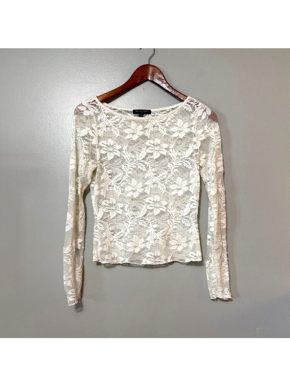 Dylan Ryan Womens White Floral Lace Long-Sleeve Top Size M Fairy Y2K Coquette
